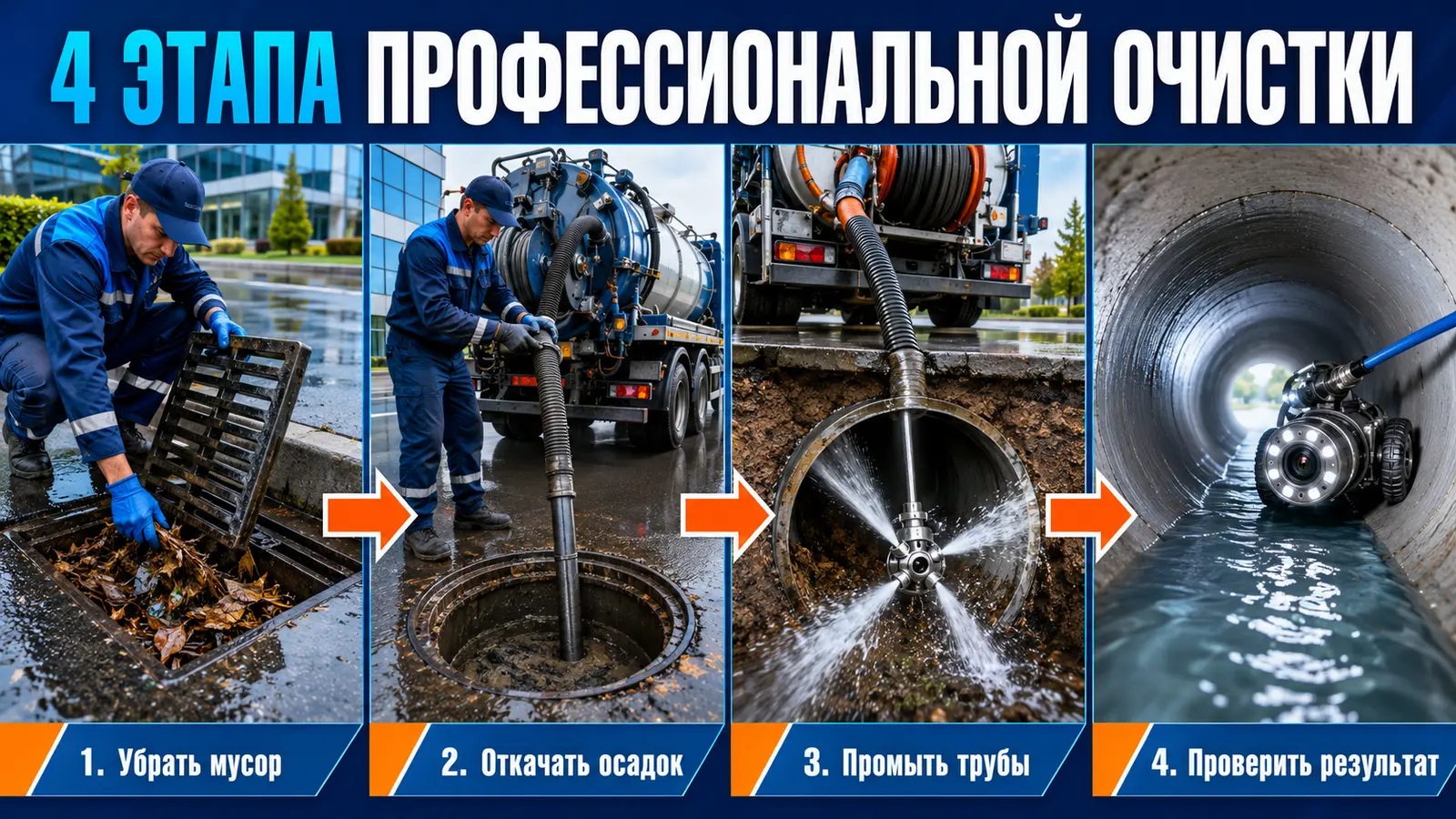 Этапы профессиональной очистки ливневой канализации