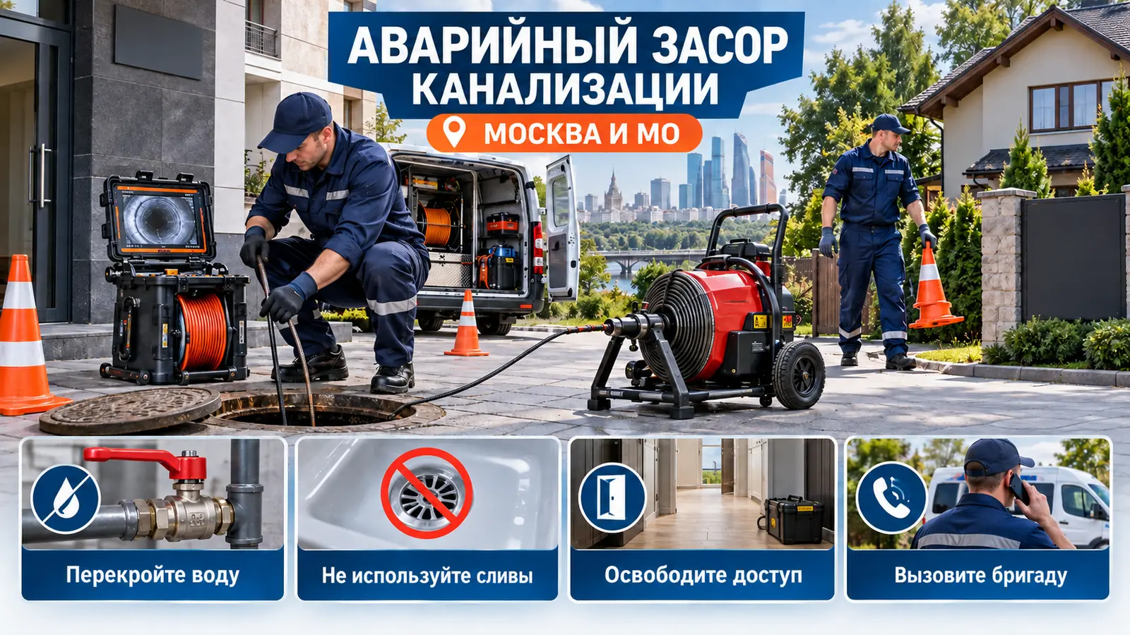 Аварийная прочистка канализации в Москве и Московской области