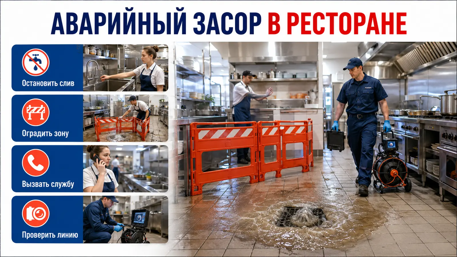 Аварийный засор канализации в ресторане