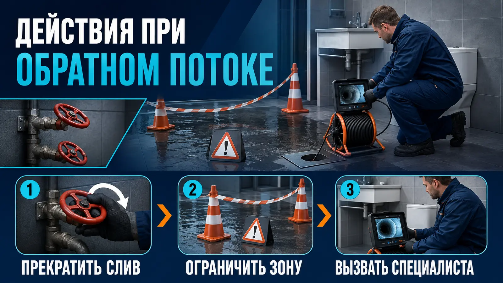 Безопасные действия при обратном потоке канализационных стоков