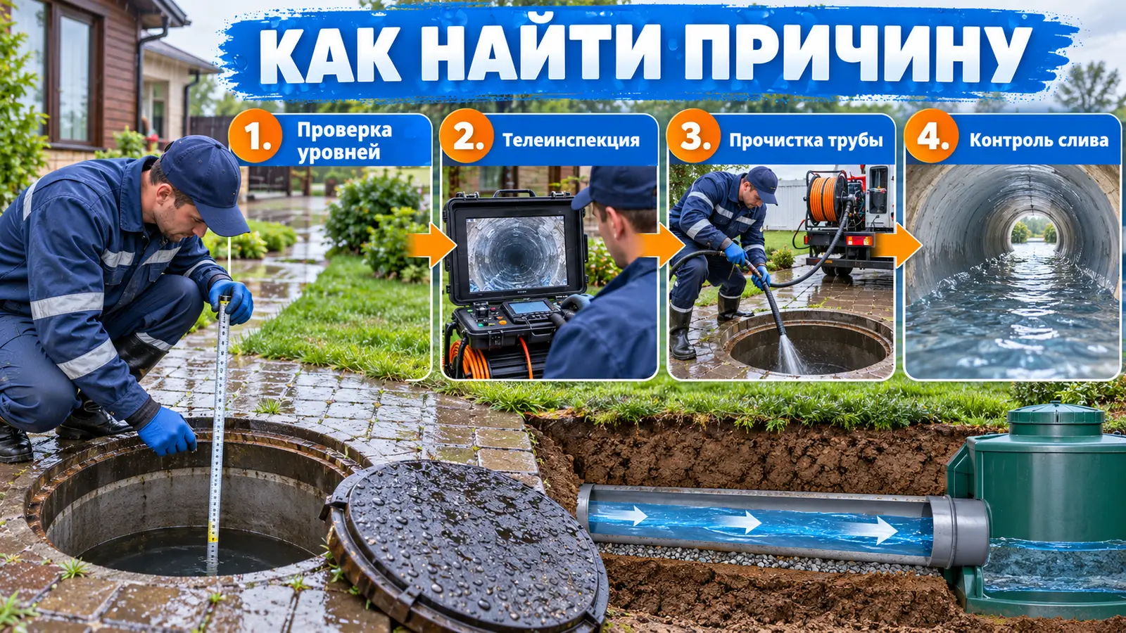 Диагностика и прочистка канализации частного дома после дождя