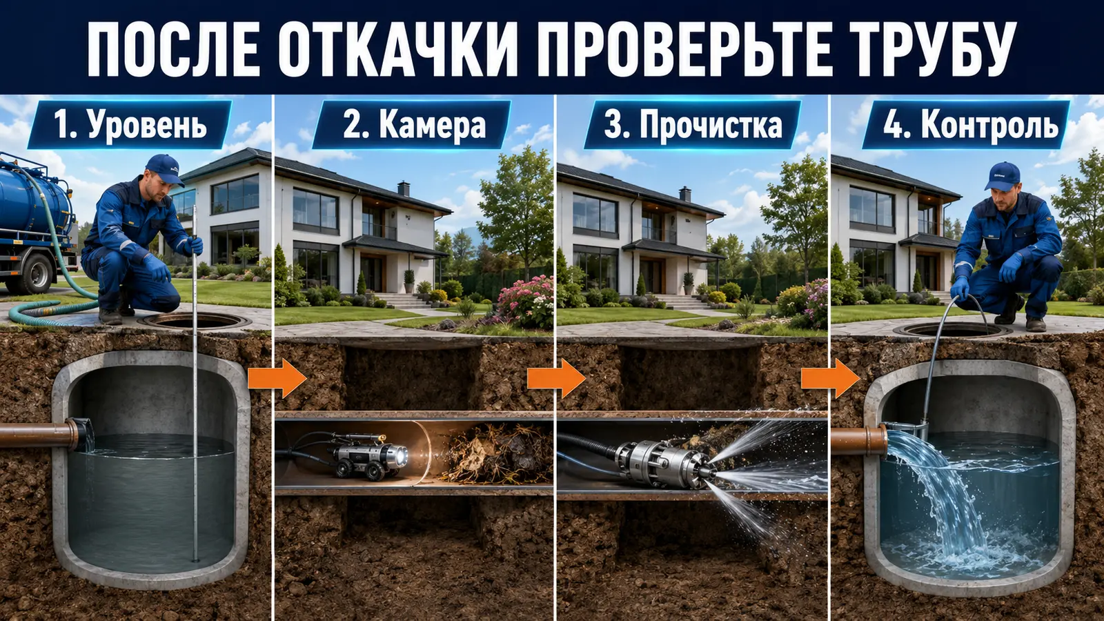Диагностика и прочистка канализационной трубы после откачки септика