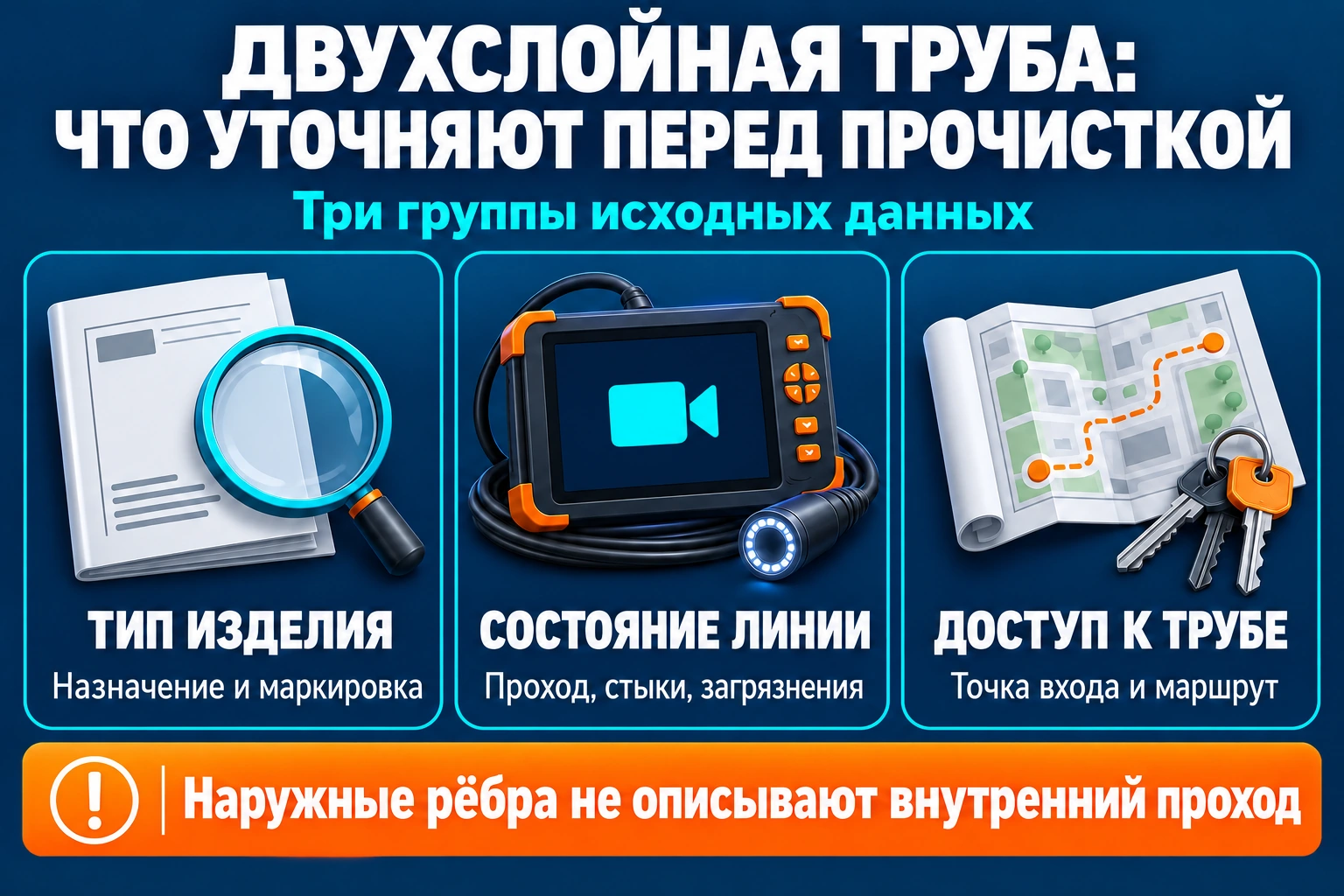 Исходные данные для прочистки двухслойной канализационной трубы