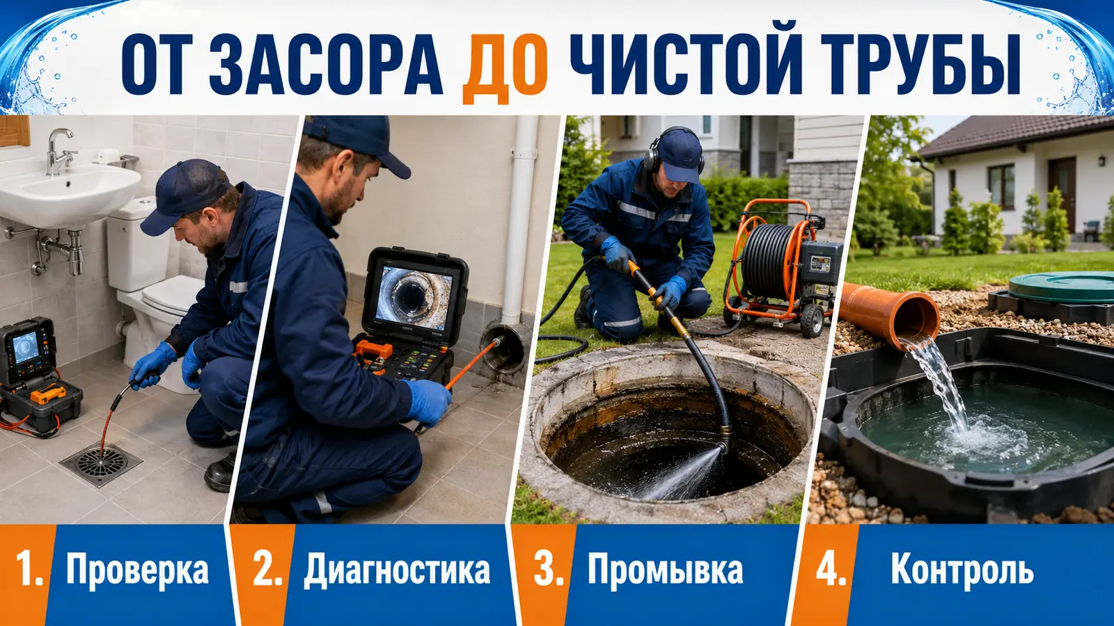 Проверка, диагностика, промывка и контроль канализации частного дома
