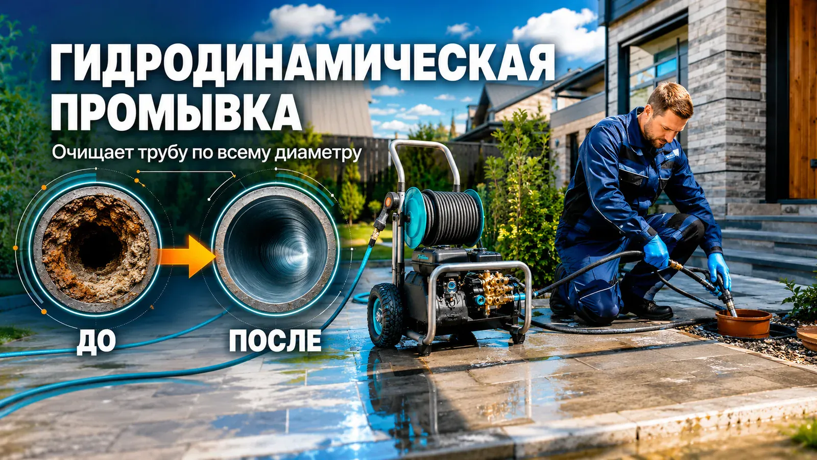 Гидродинамическая промывка канализации частного дома профессиональным оборудованием