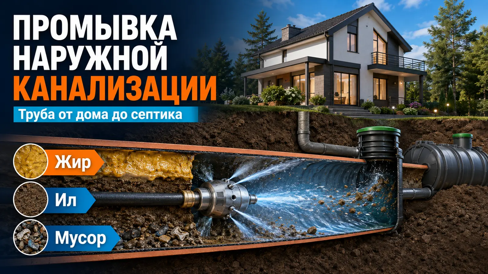 Гидродинамическая промывка наружной канализации частного дома