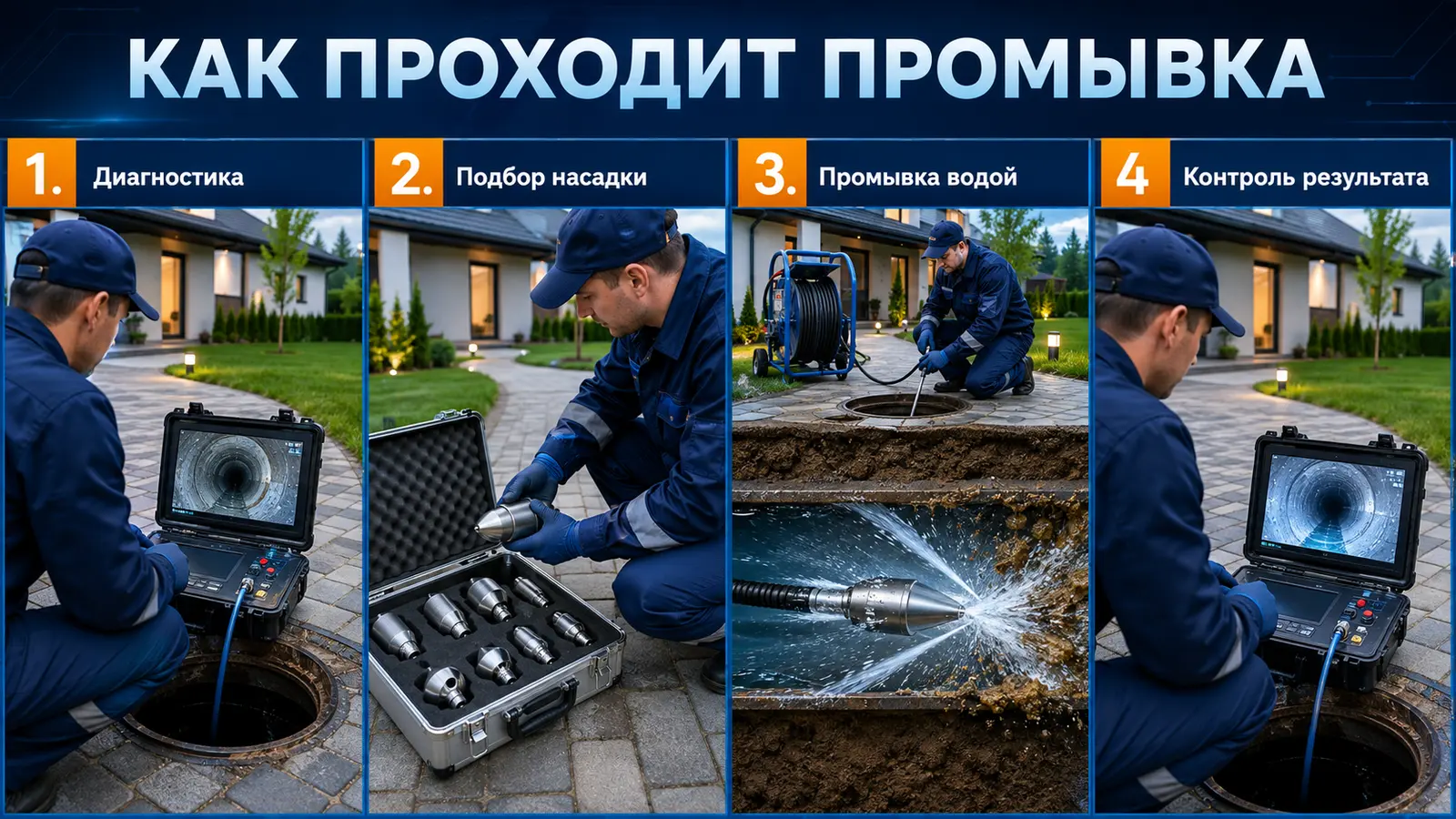 Этапы промывки канализационной трубы от дома до септика
