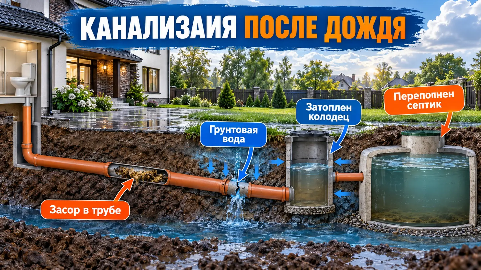 Канализация частного дома после дождя