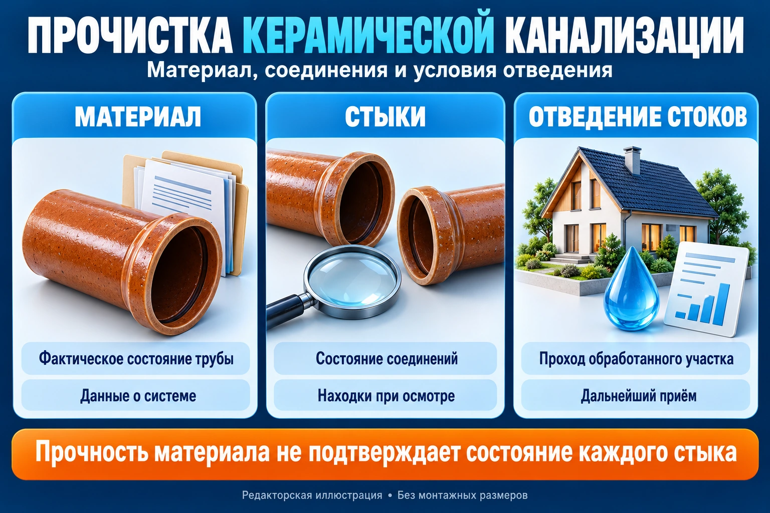Инфографика керамической канализации: материал, состояние стыков и отведение стоков