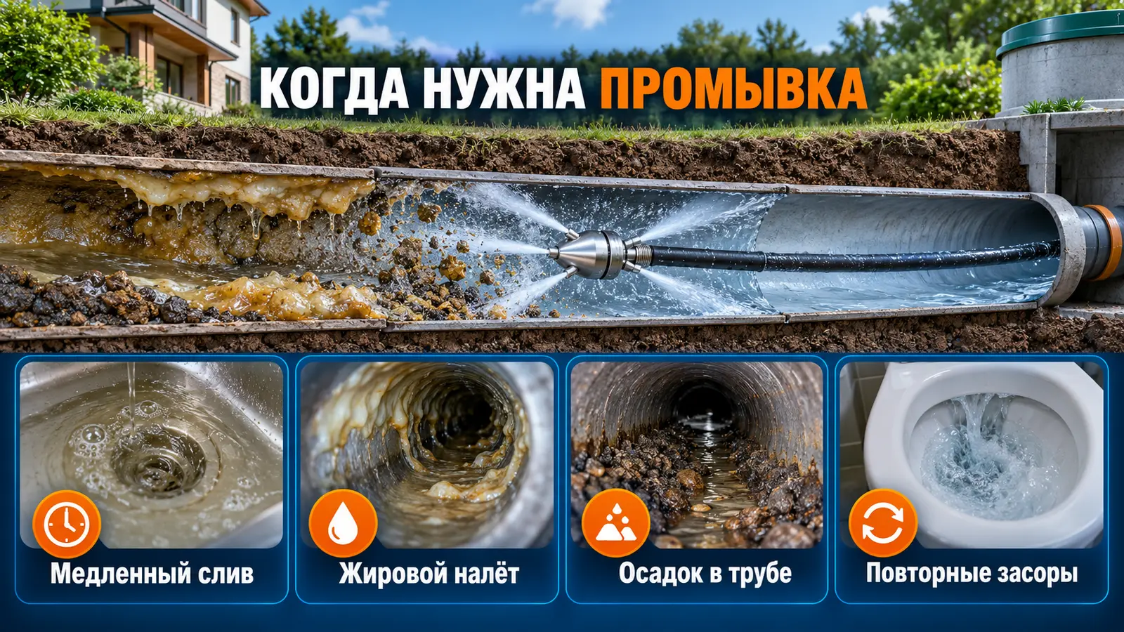 Признаки необходимости промывки канализации частного дома