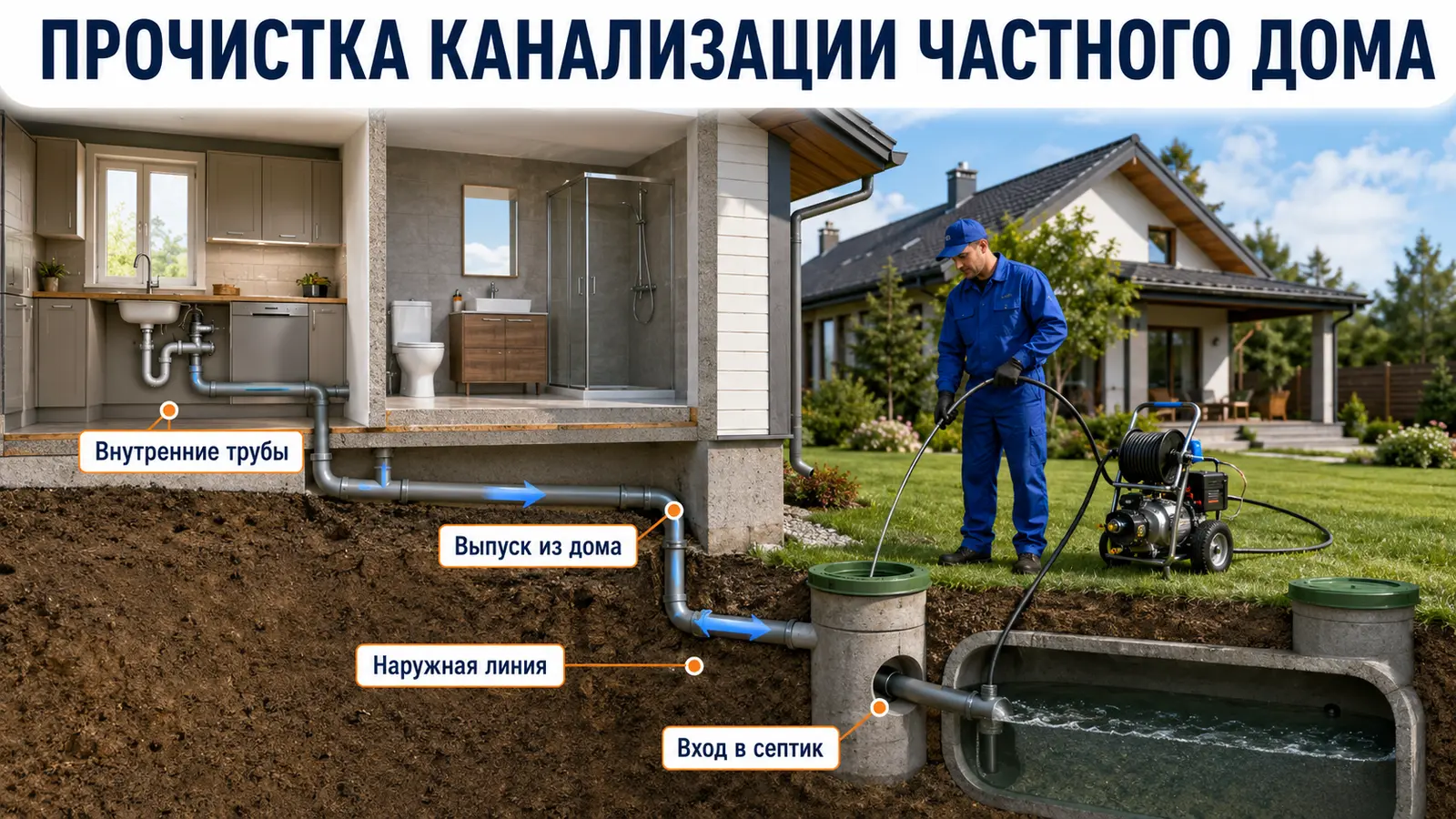Комплексная прочистка канализации частного дома
