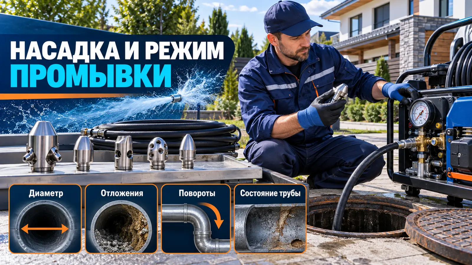 Выбор насадки для гидродинамической промывки канализации