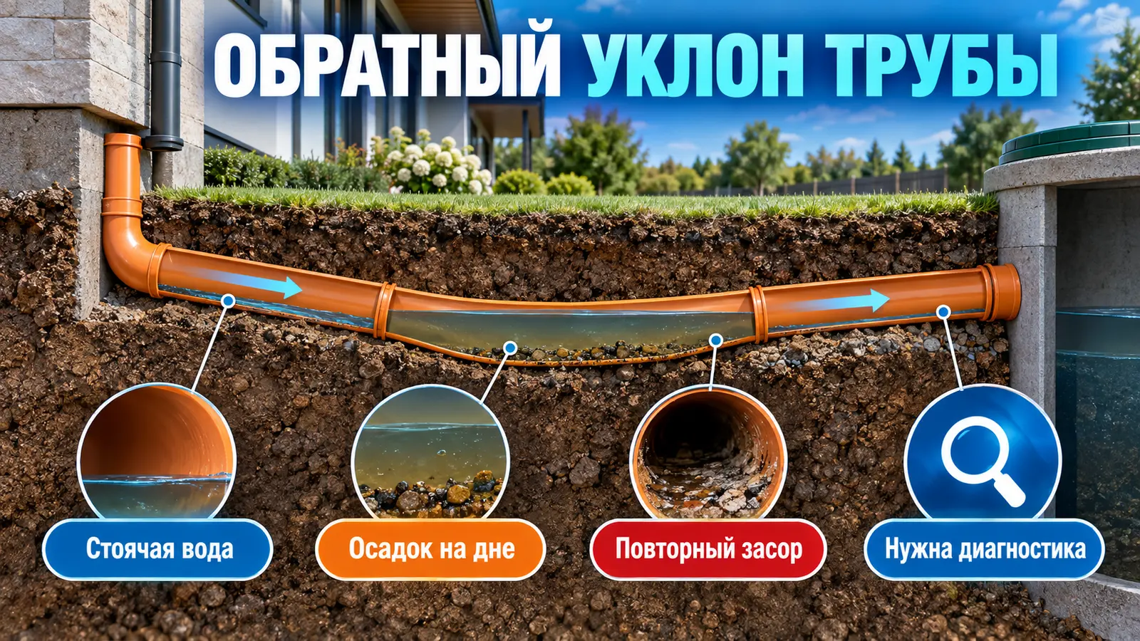 Обратный уклон канализационной трубы