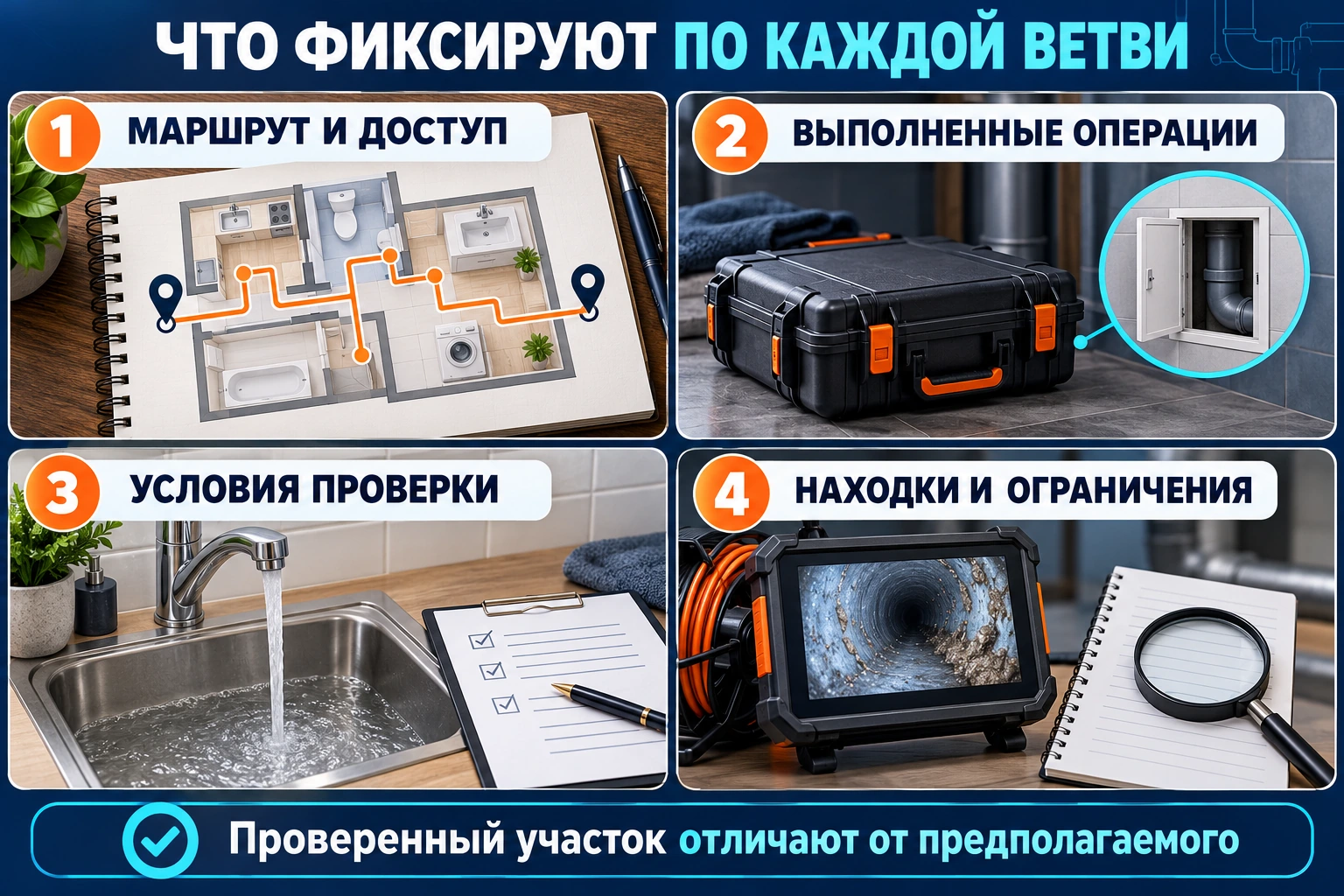 Инфографика записи результата по каждой ветви: маршрут и доступ, операции, условия проверки, находки и ограничения