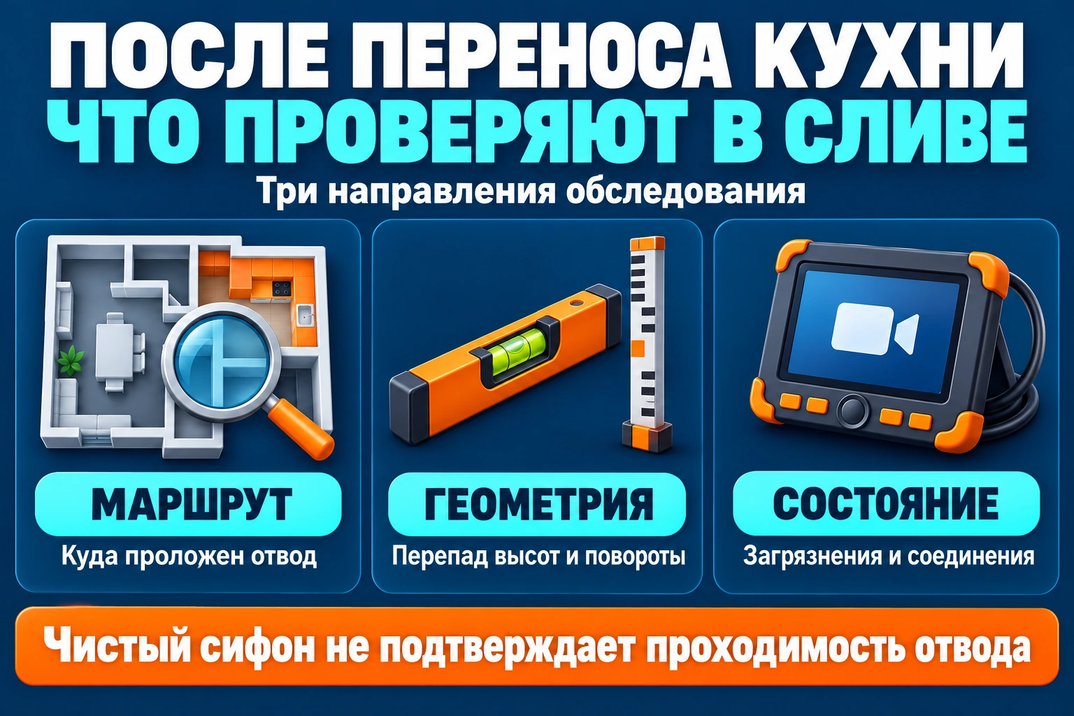 Направления обследования слива после переноса кухни в квартире