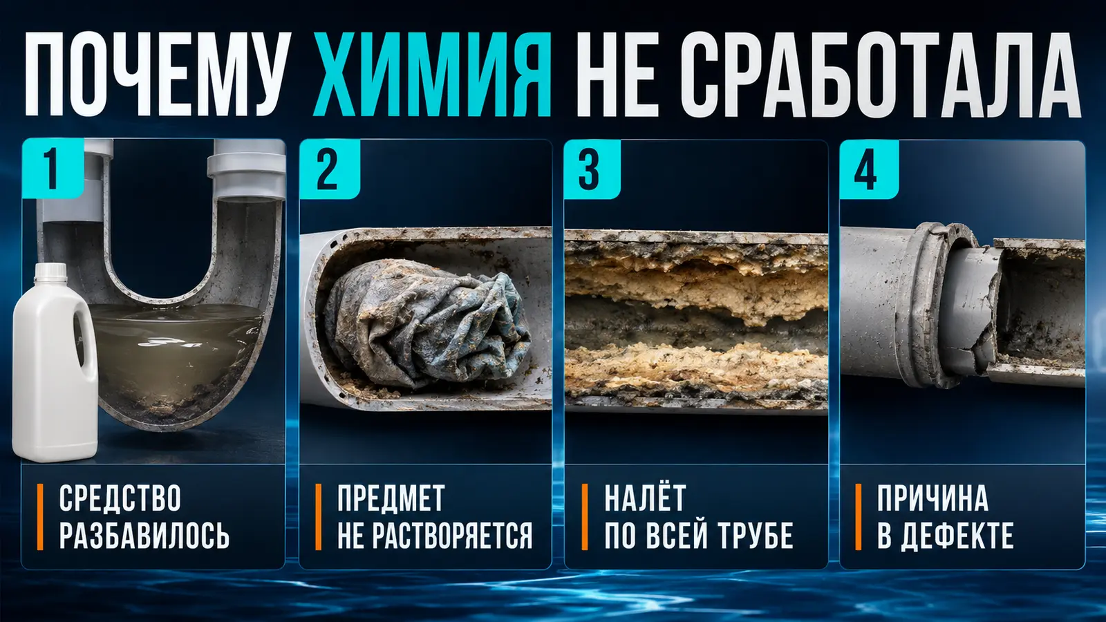 Причины, почему химическое средство не устраняет засор канализации