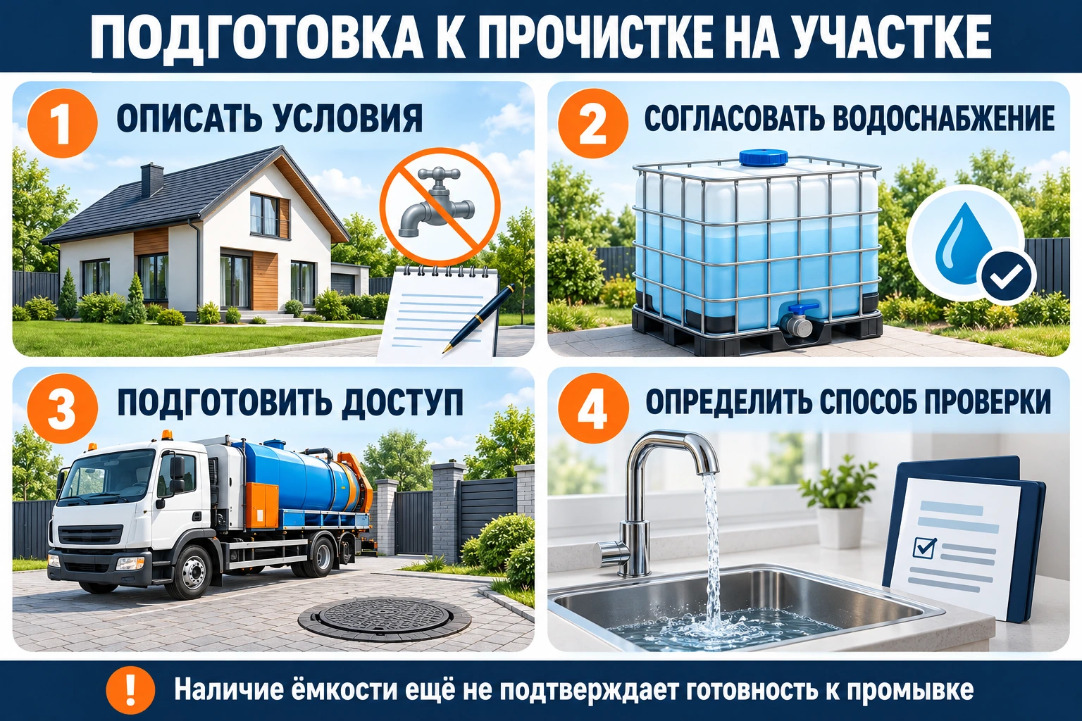 Инфографика подготовки участка: описание условий, согласование водоснабжения, доступ к месту работ и способ проверки