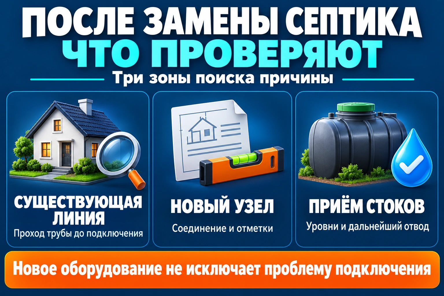 Зоны проверки плохого слива после замены септика
