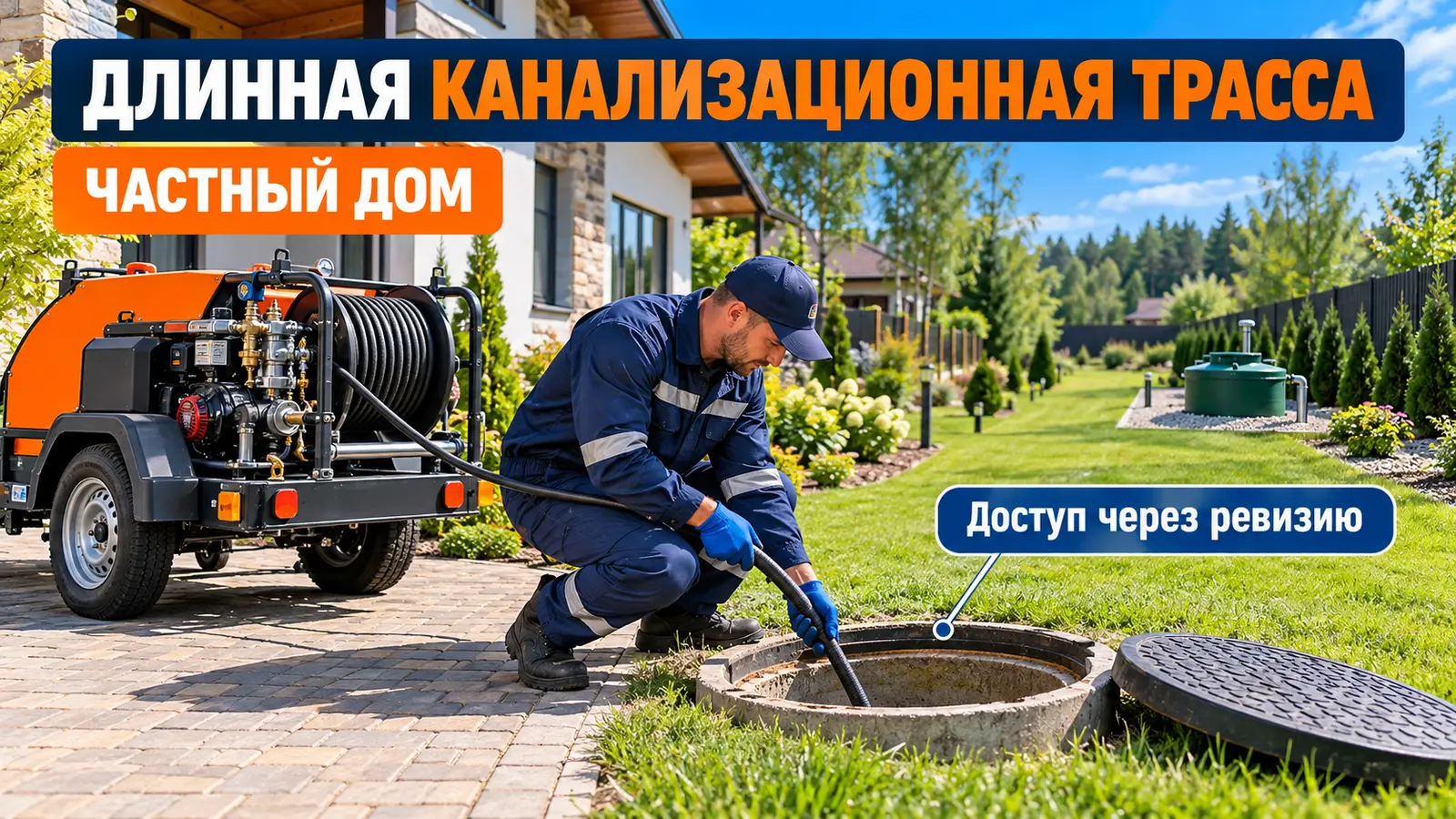 Прочистка длинной канализационной трубы в частном доме