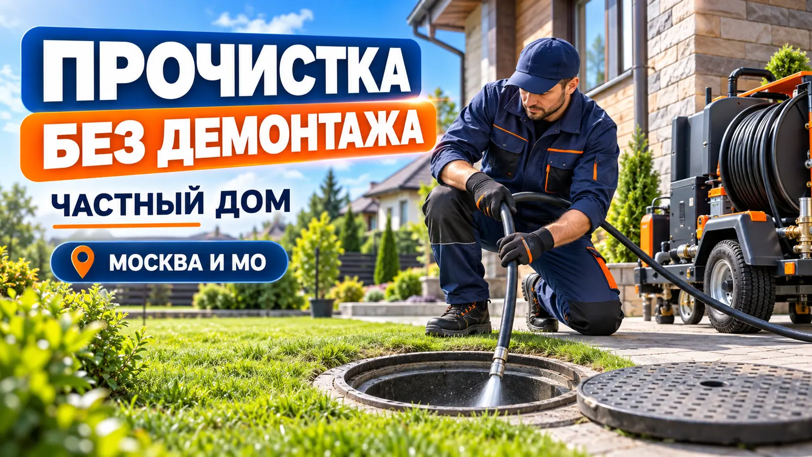Прочистка канализации частного дома без демонтажа труб в Москве и МО