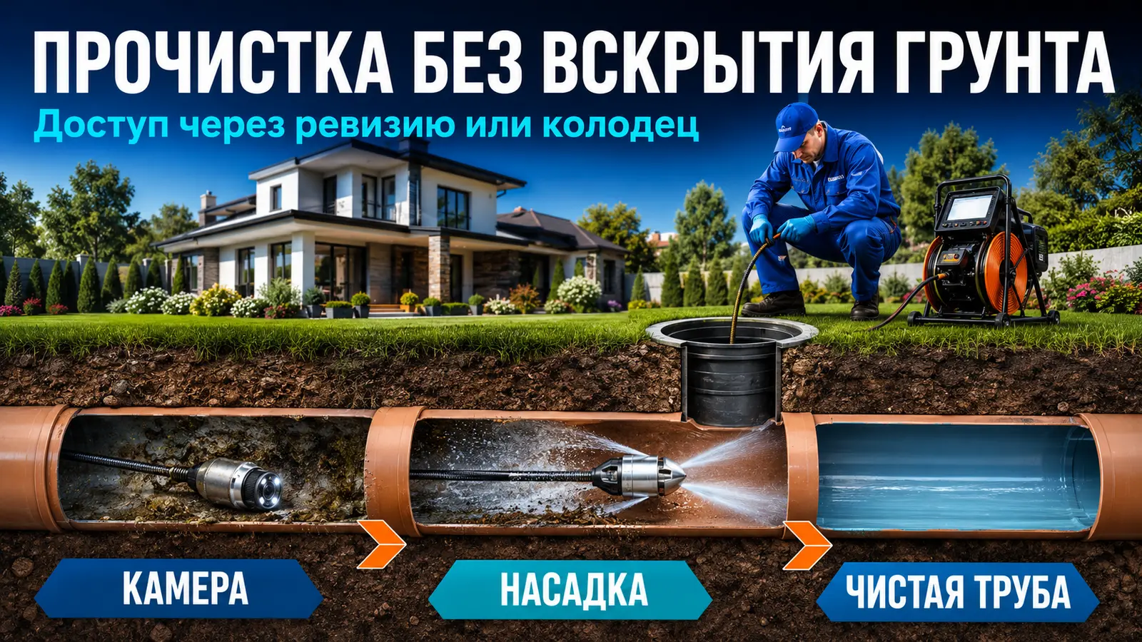 Прочистка наружной канализации без вскрытия грунта