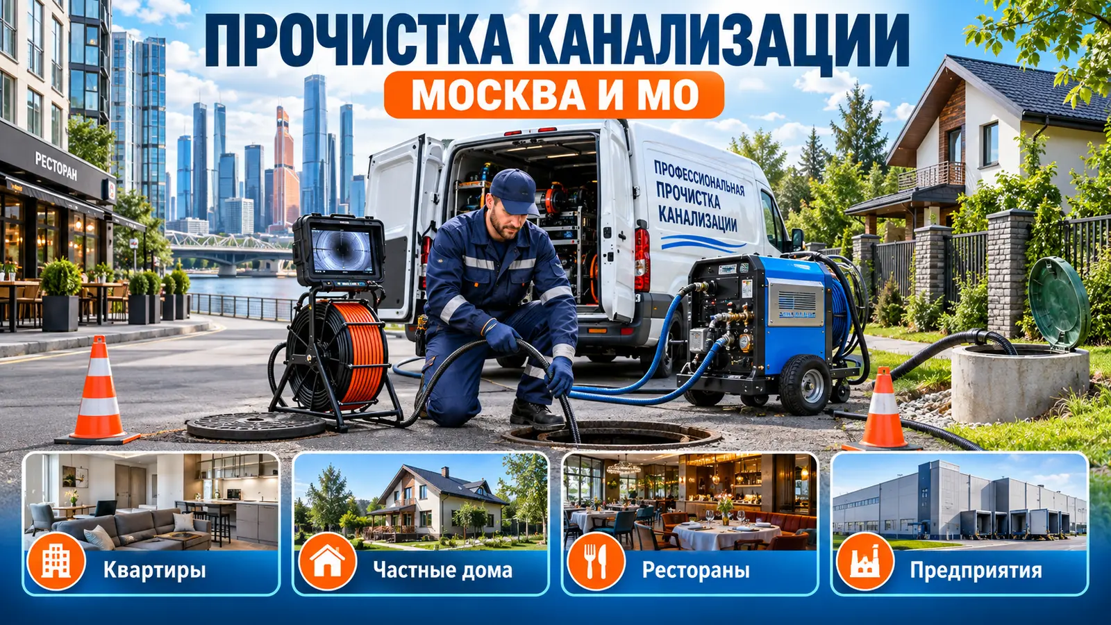Прочистка канализации в Москве и Московской области