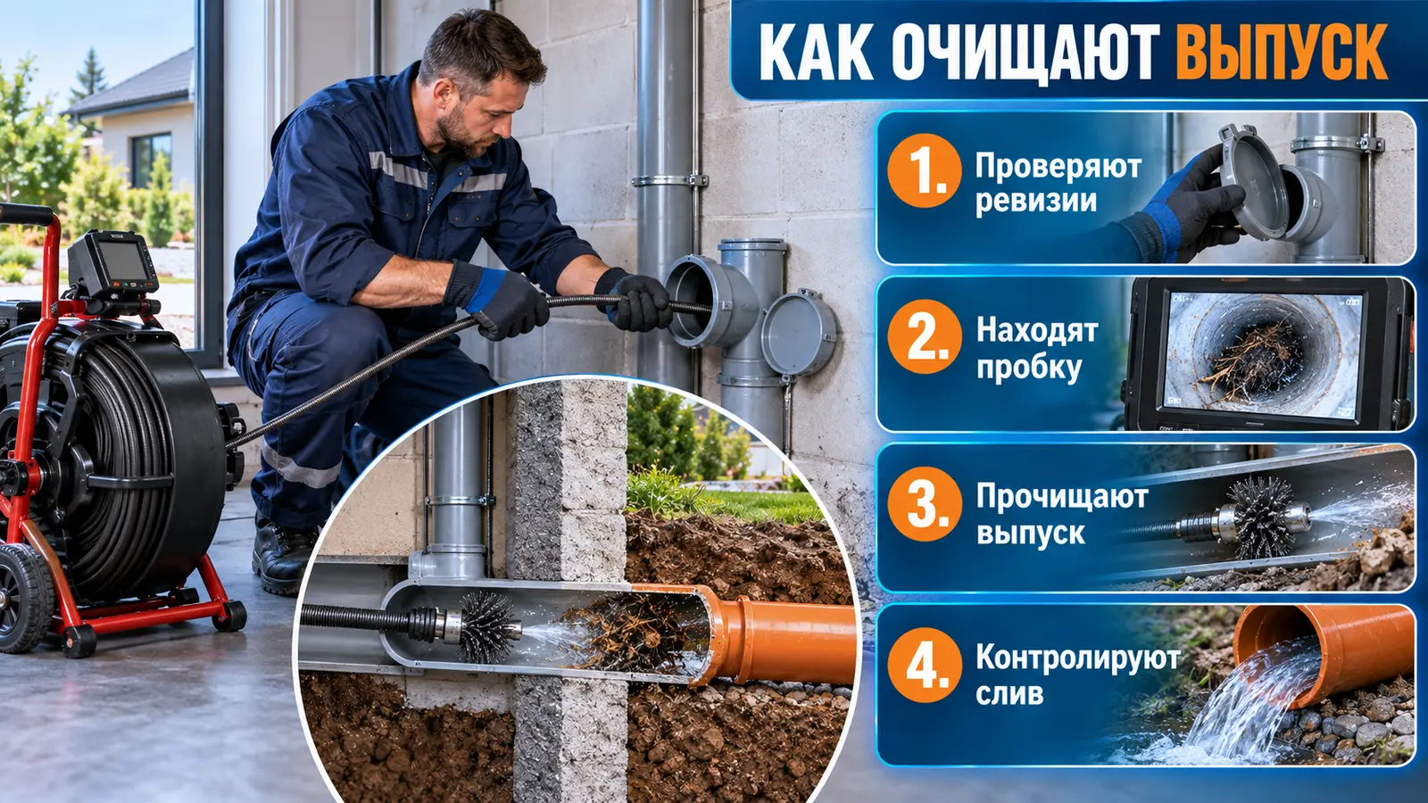 Профессиональная прочистка канализационного выпуска дома