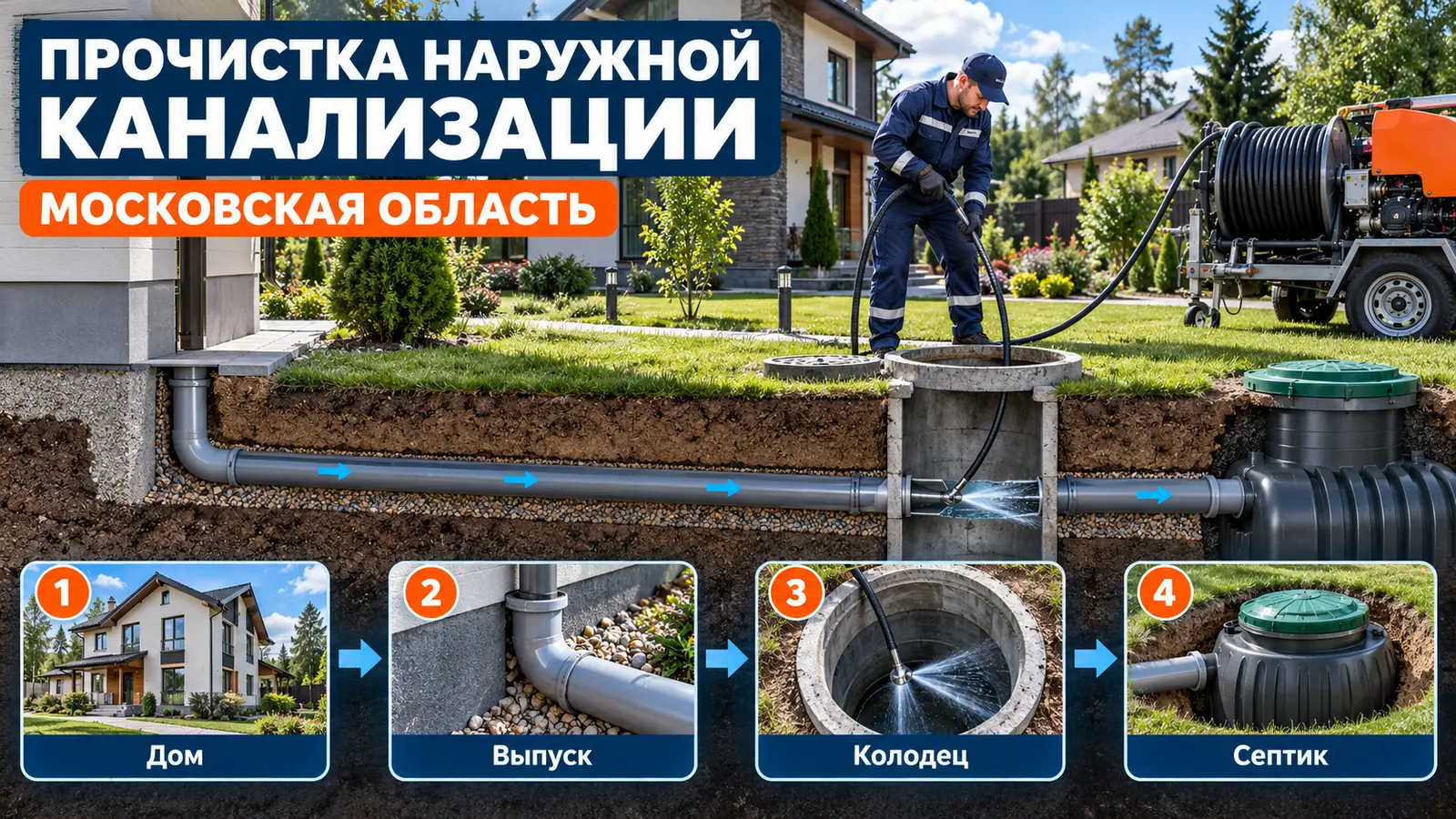 Прочистка наружной канализации в Московской области