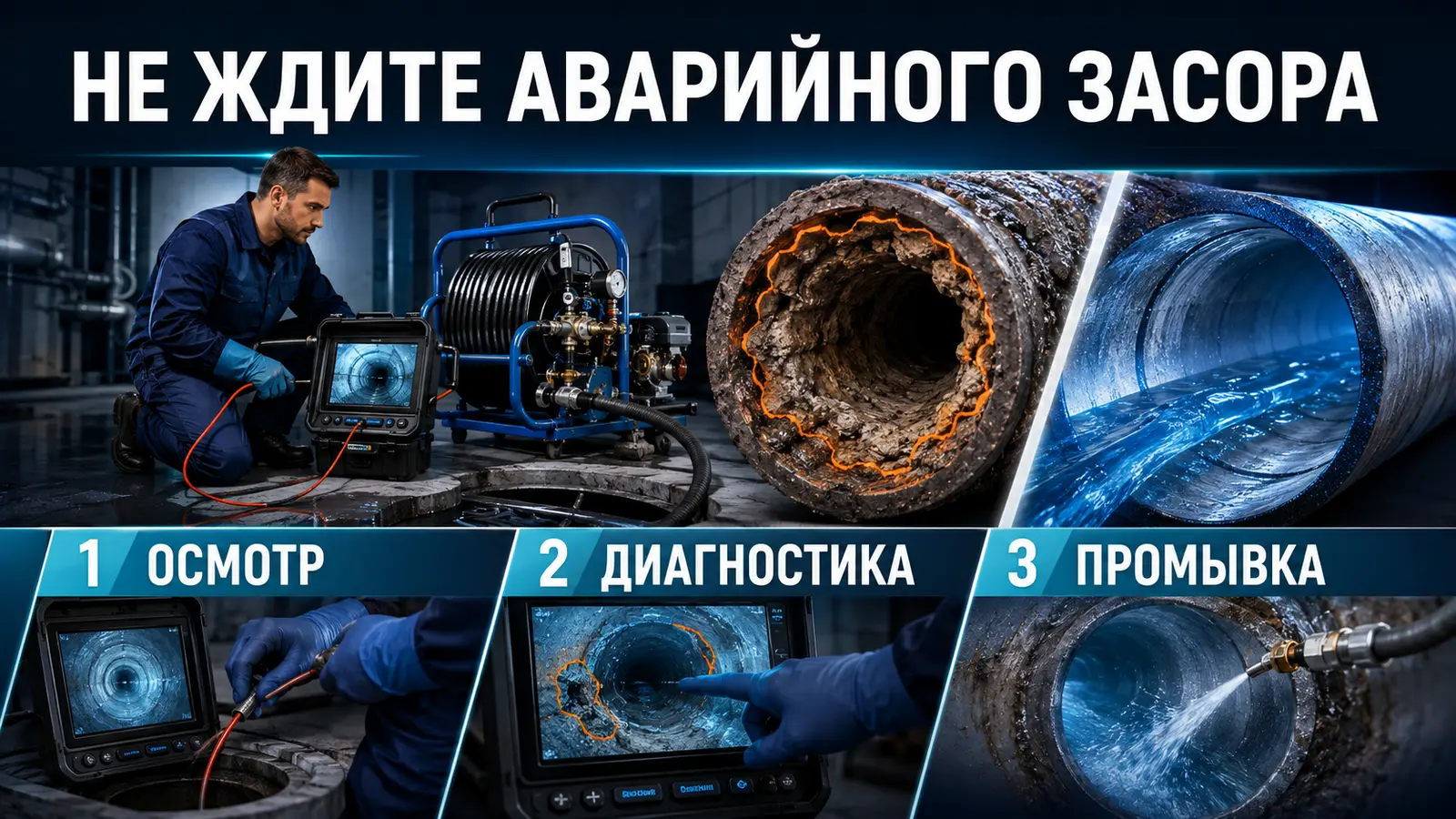 Осмотр, диагностика и профилактическая промывка канализационных труб