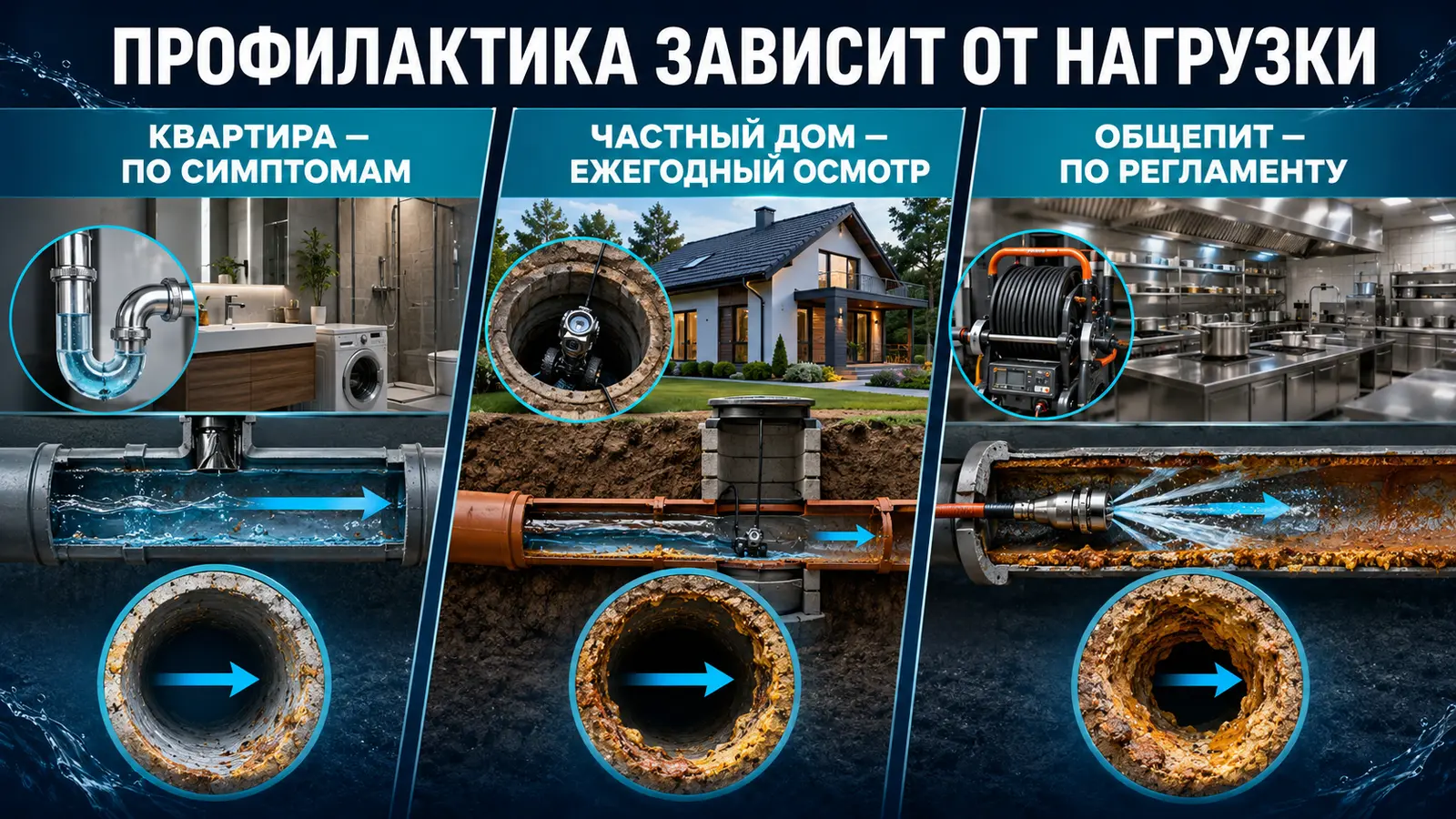 Различия профилактики канализации квартиры, частного дома и общепита