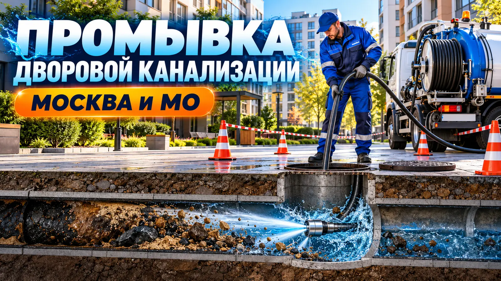 Гидродинамическая промывка дворовой канализации в Москве и Московской области