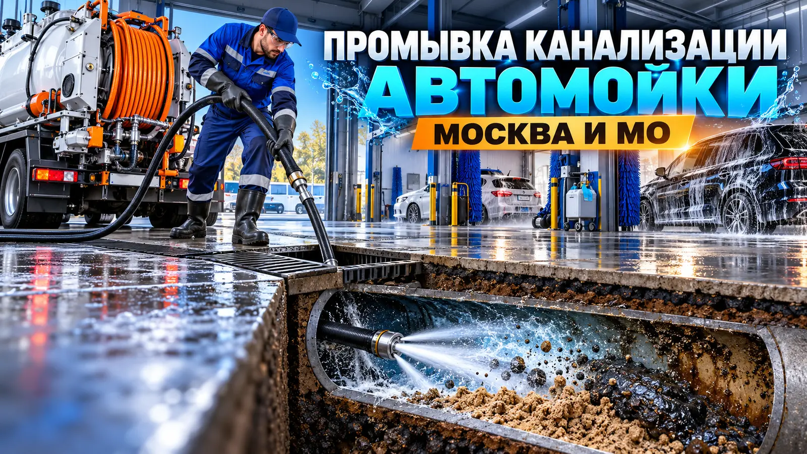 Промывка канализации автомойки в Москве и Московской области