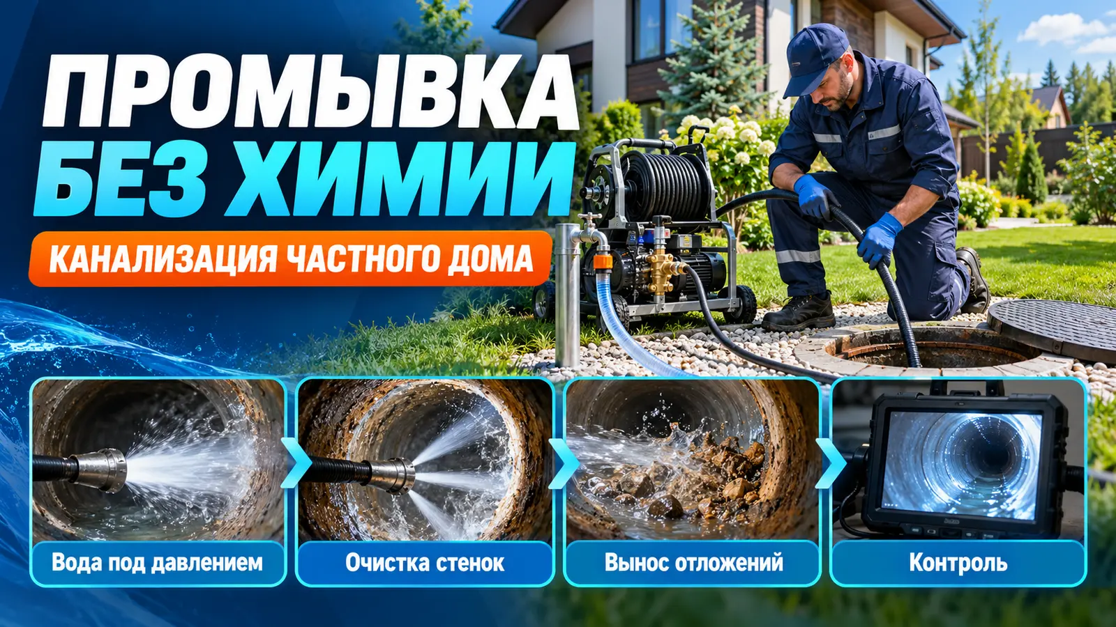 Гидродинамическая промывка канализации частного дома без химии