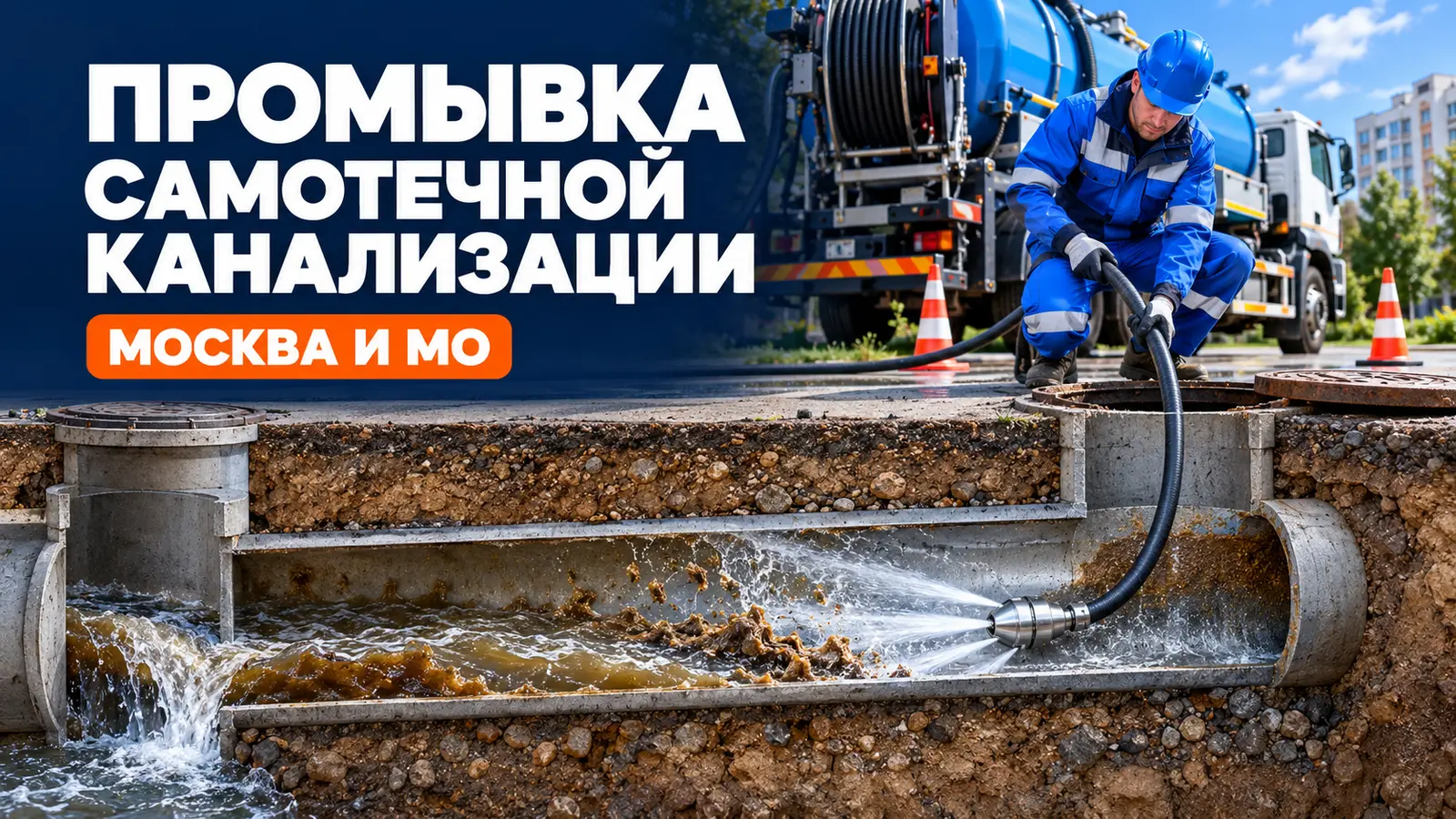 Промывка самотечной канализации в Москве и Московской области
