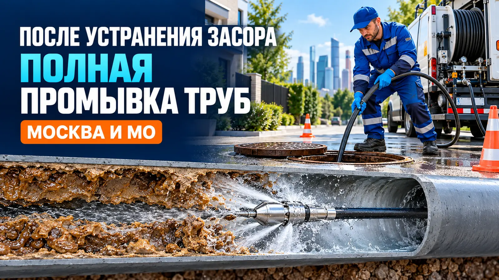 Промывка канализационных труб после устранения засора