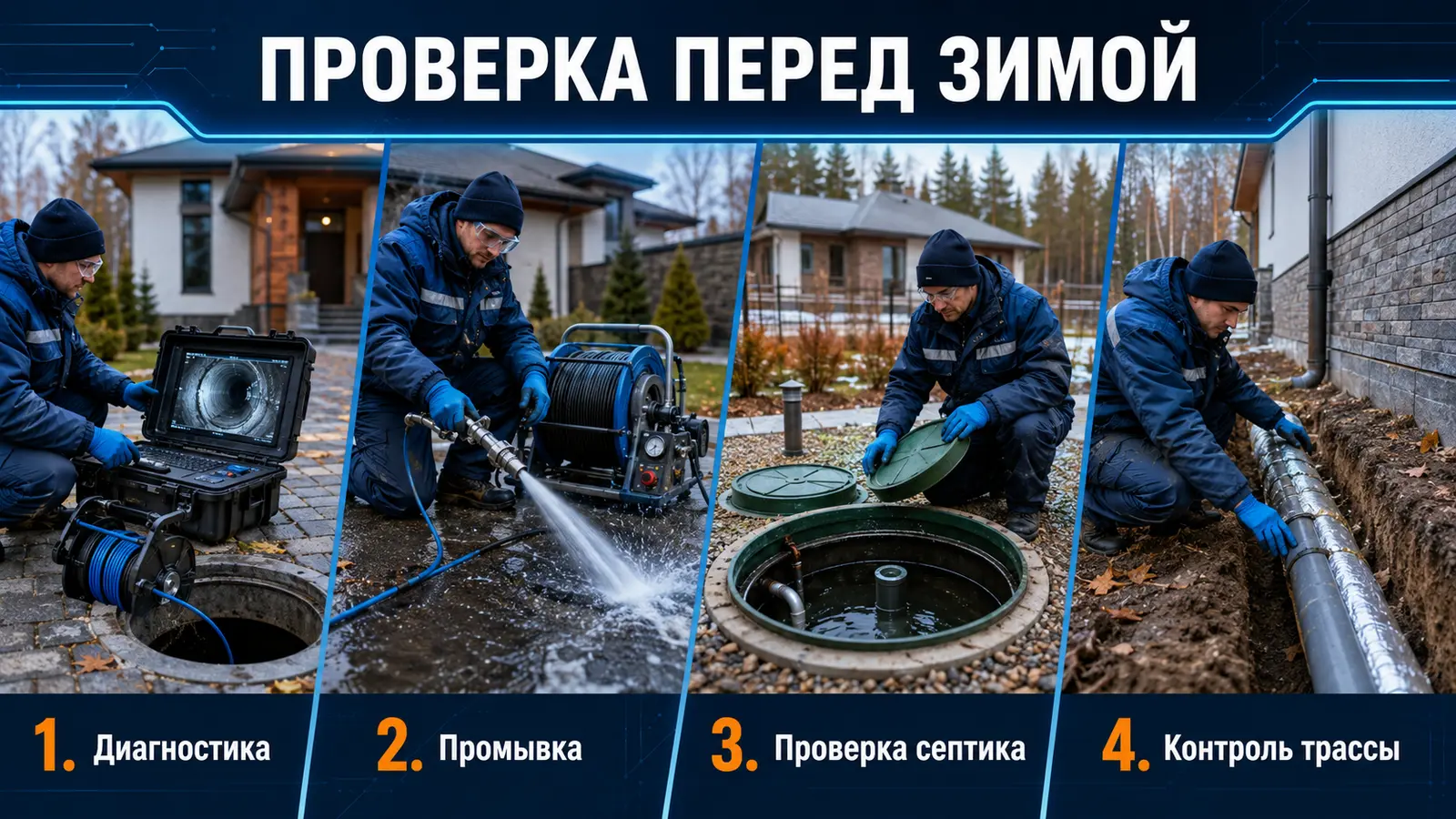 Диагностика и промывка канализации частного дома перед зимой