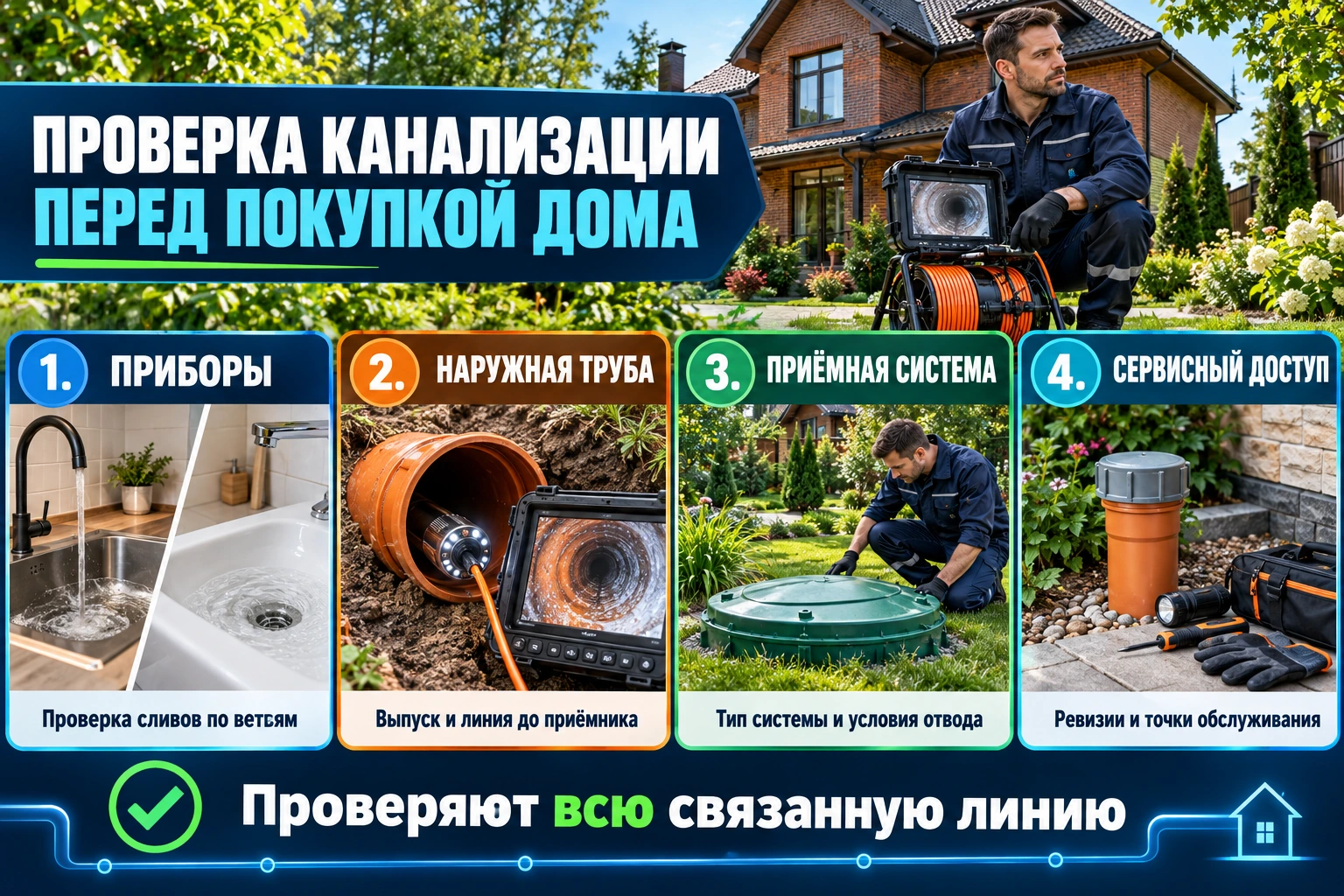 Проверка канализации частного дома перед покупкой: приборы, труба, приёмная система и доступ