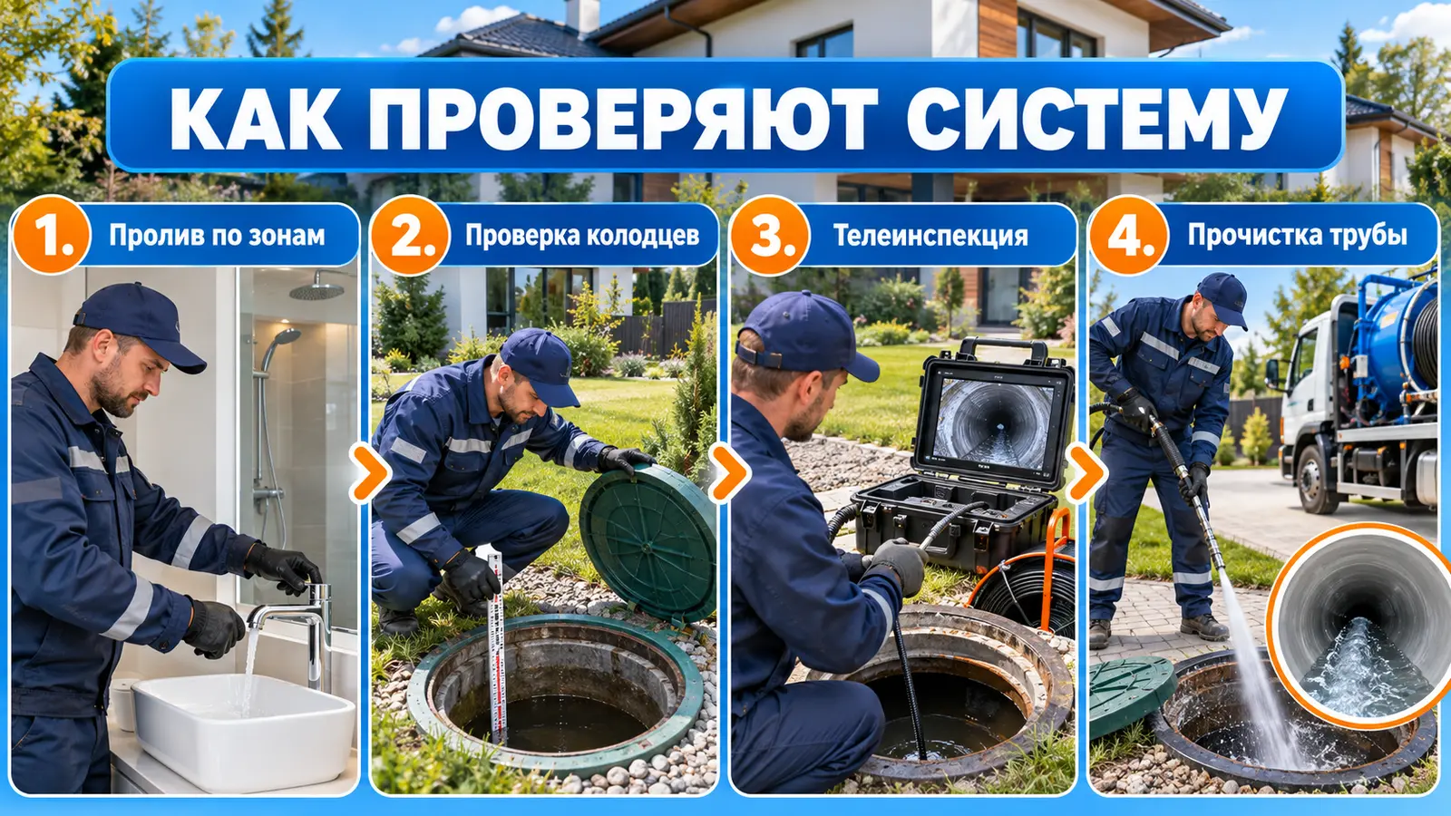 Проверка канализации частного дома при большом сливе воды