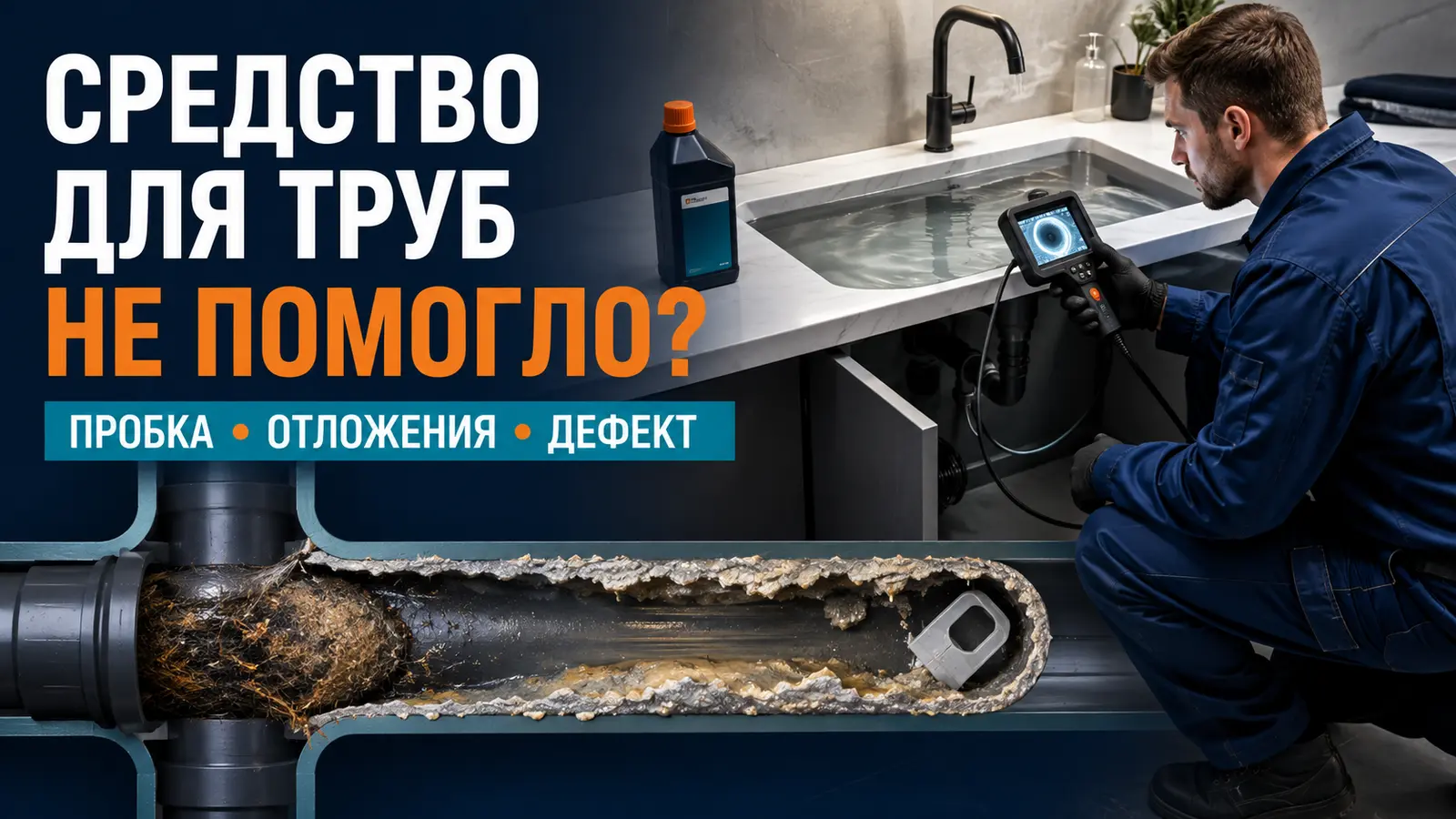 Диагностика засора после неудачного применения средства для прочистки труб
