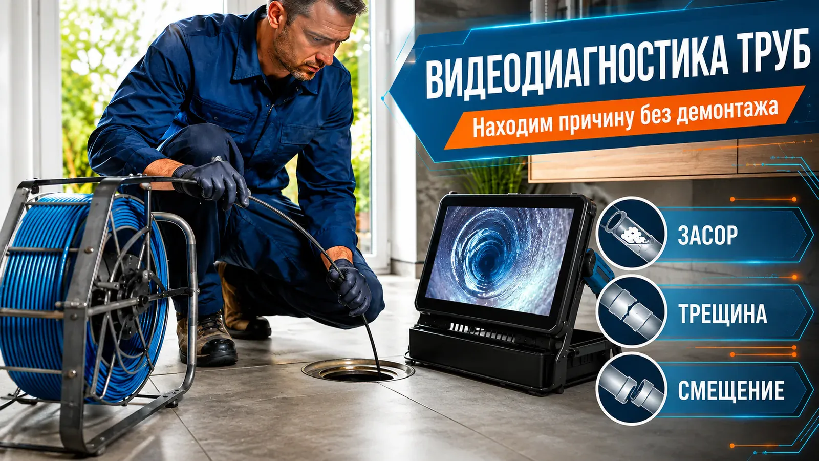 Видеодиагностика канализационной трубы в частном доме