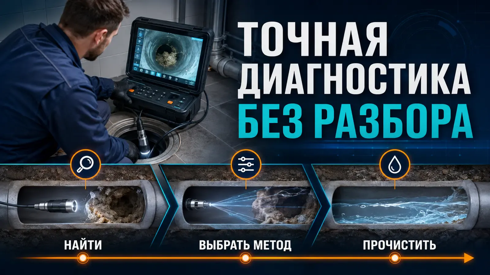 Видеодиагностика для точного определения места засора канализационной трубы