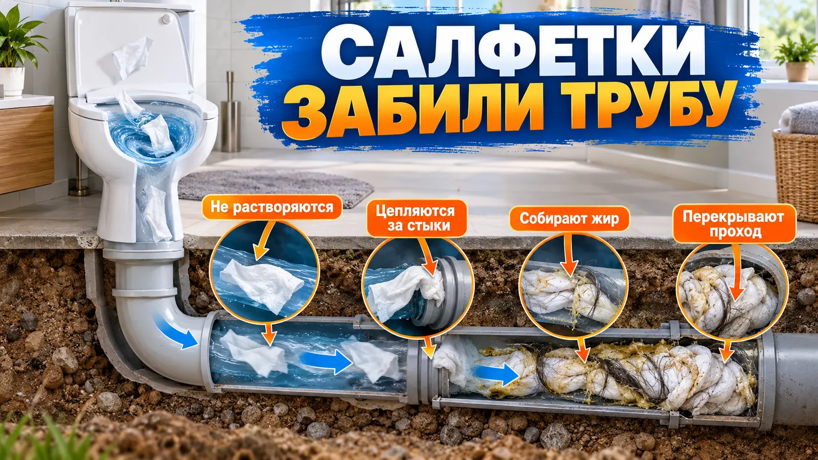 Влажные салфетки забили канализацию