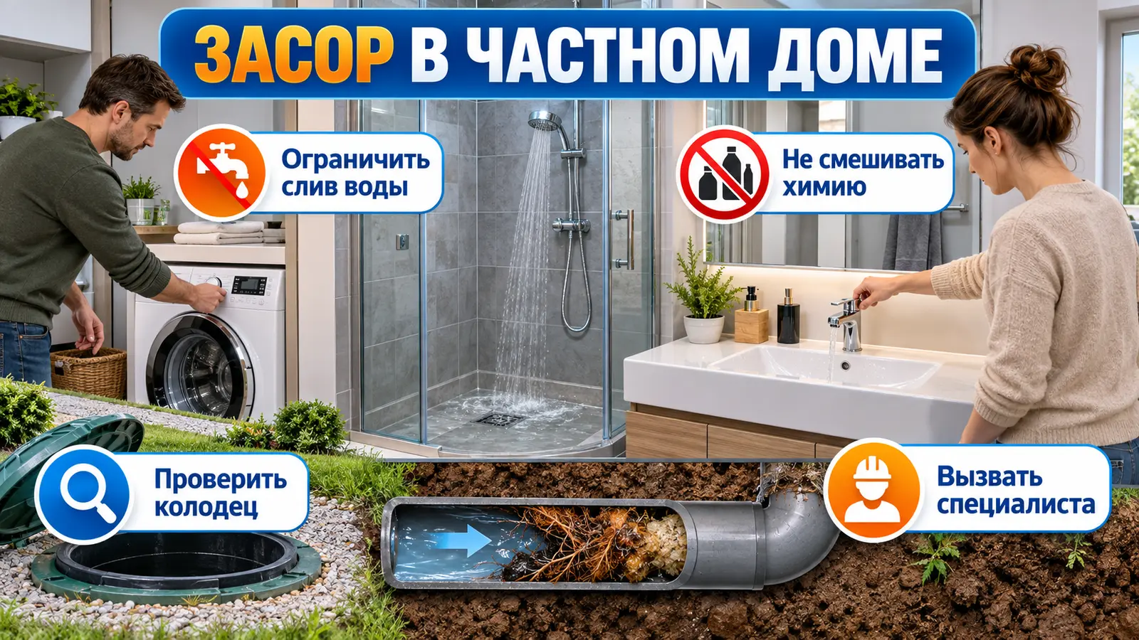 Засор канализации в частном доме