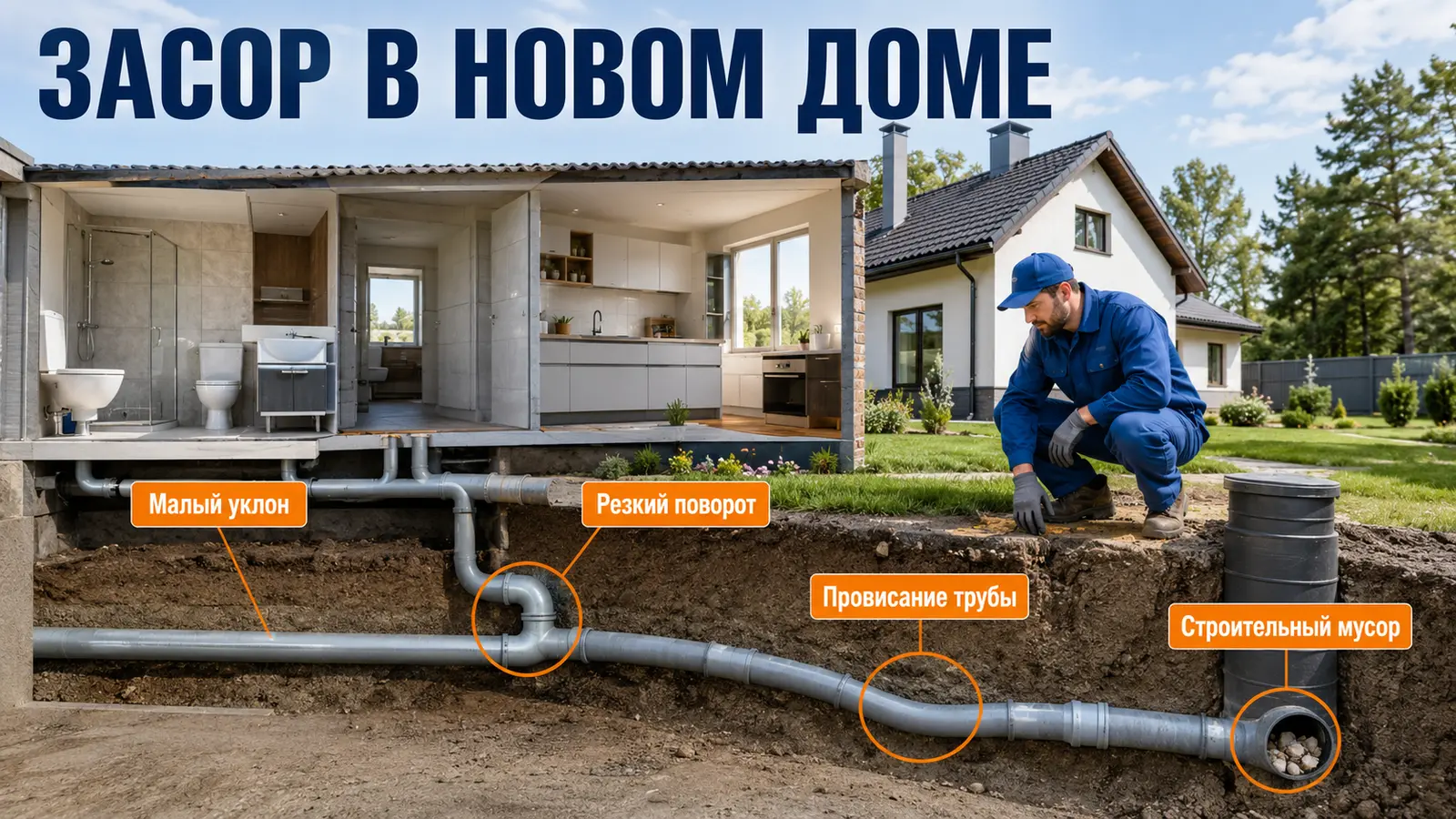 Засор канализации в новом частном доме
