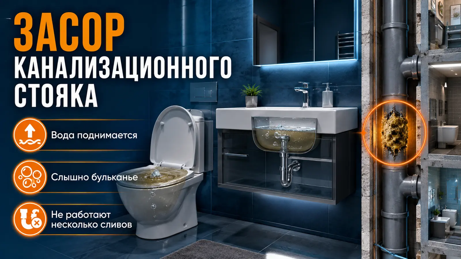Засор общего канализационного стояка в многоквартирном доме