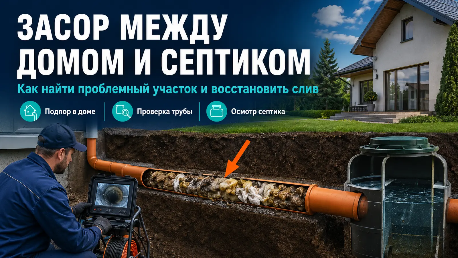 Засор наружной канализационной трубы между частным домом и септиком